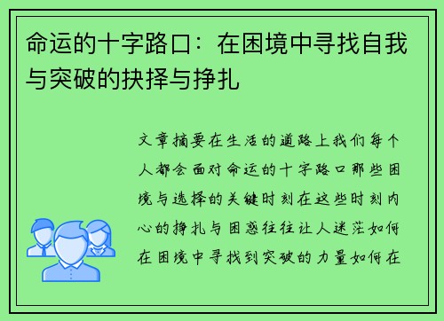 命运的十字路口：在困境中寻找自我与突破的抉择与挣扎